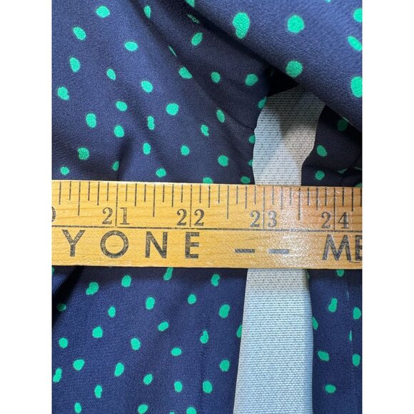 Pleione Womens V-Neck Blouse Top Size L Navy Green Polka Dot 3/4 Sleeve Retro - Picture 8 of 11